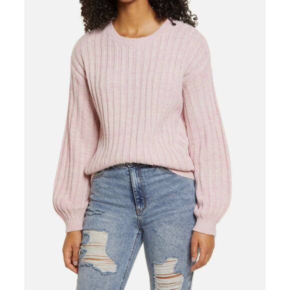 BLANK NYC Womens Rib Knit Sweater Long Sleeve Pullover Size Large Pink NWT - Picture 1 of 13